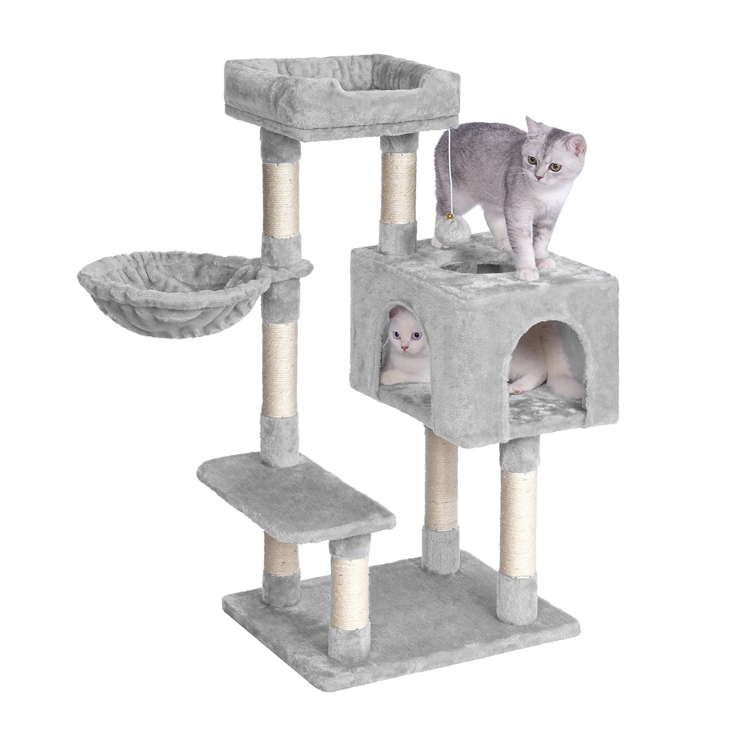 96cm Cat Tower - 6 Sisal Scratching Posts with Large Perch & Cozy Condo for Indoor/Large Cats