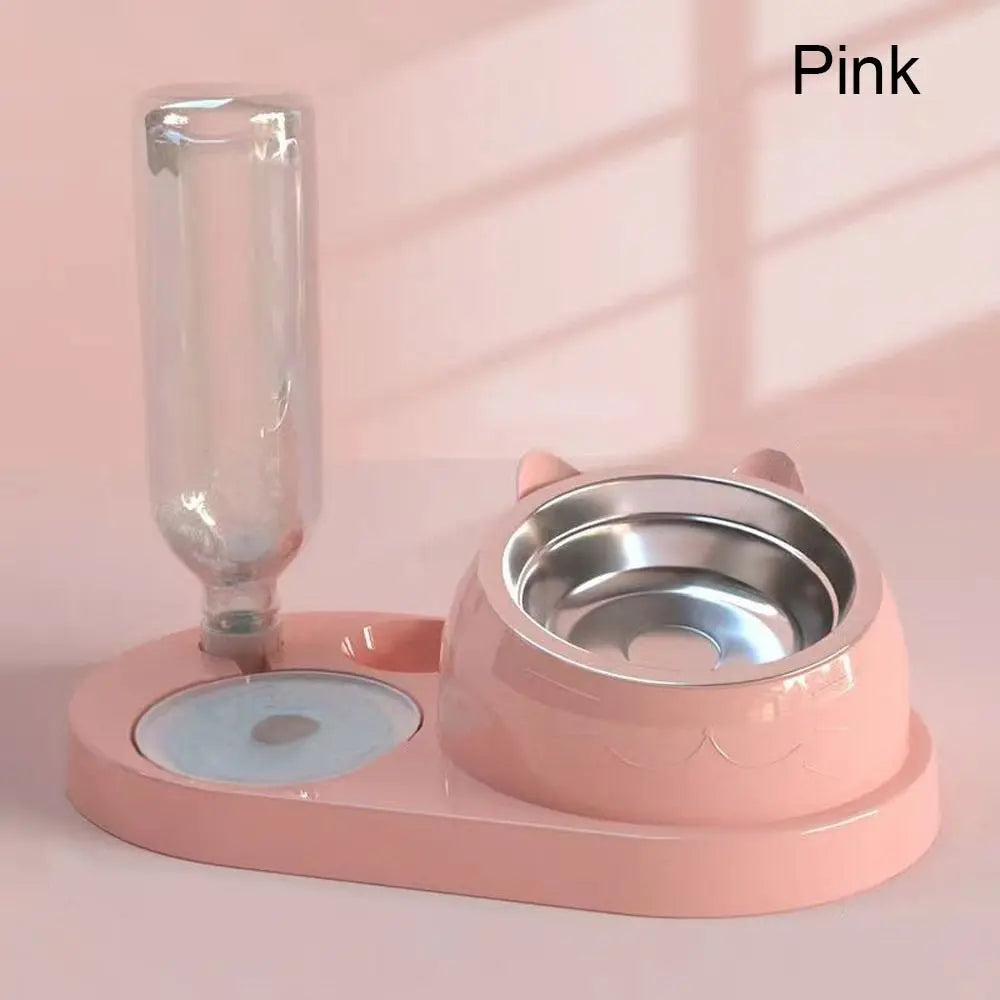 Food Container with Waterer Pet Waterer Feeder 2-in-1 Cat Bowl Water Dispenser Automatic Water Storage Pet Dog Cat Food Bowl