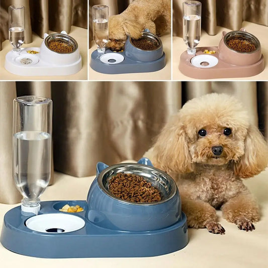 Food Container with Waterer Pet Waterer Feeder 2-in-1 Cat Bowl Water Dispenser Automatic Water Storage Pet Dog Cat Food Bowl