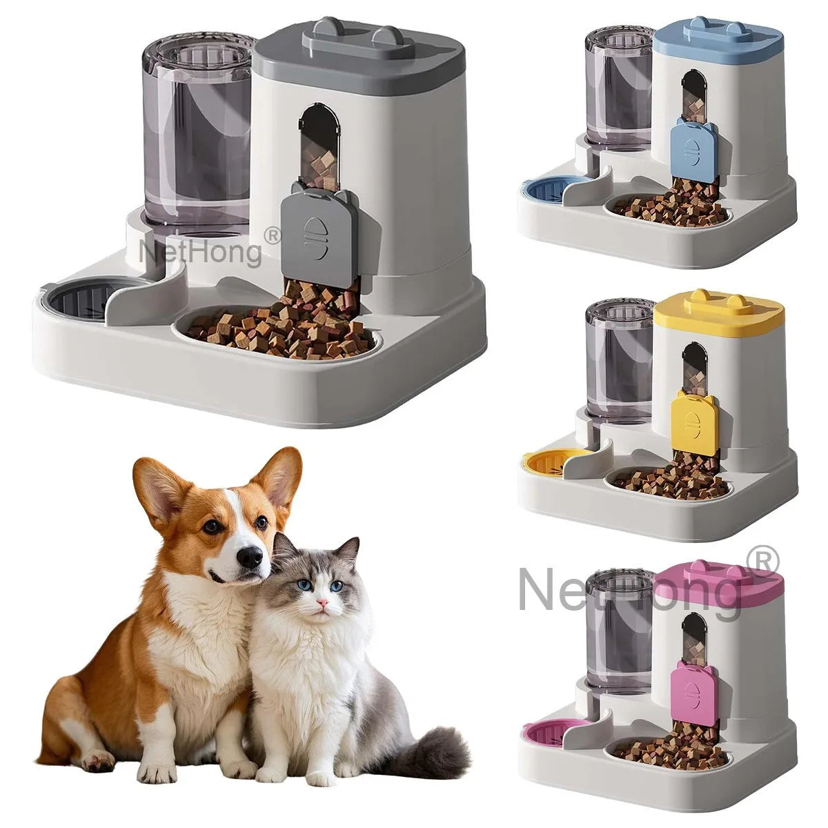 Automatic Cat Dispenser Set 2 In 1 Tilted Pet Food And Water Feeder