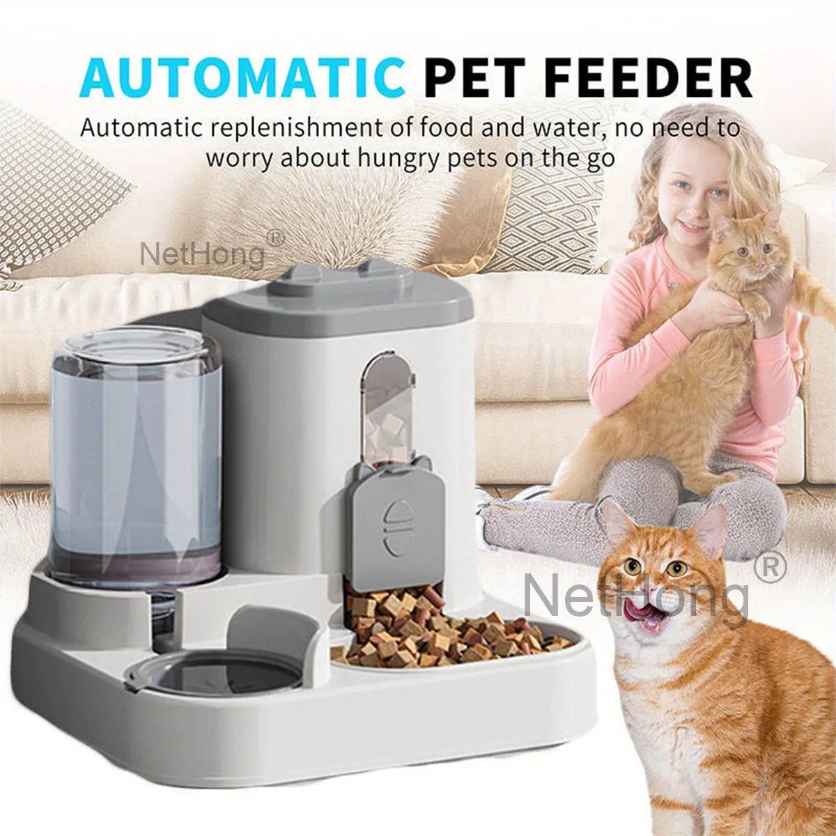Automatic Cat Dispenser Set 2 In 1 Tilted Pet Food And Water Feeder