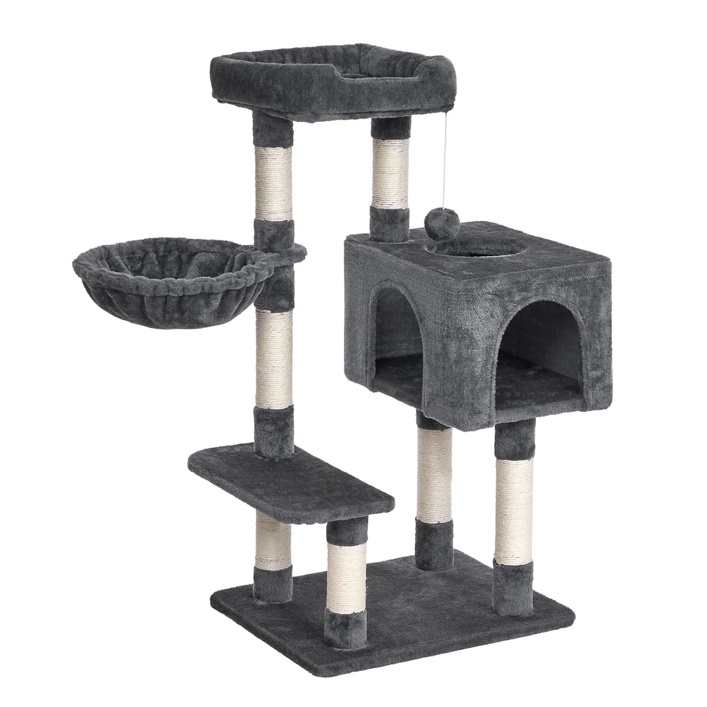 96cm Cat Tower - 6 Sisal Scratching Posts with Large Perch & Cozy Condo for Indoor/Large Cats