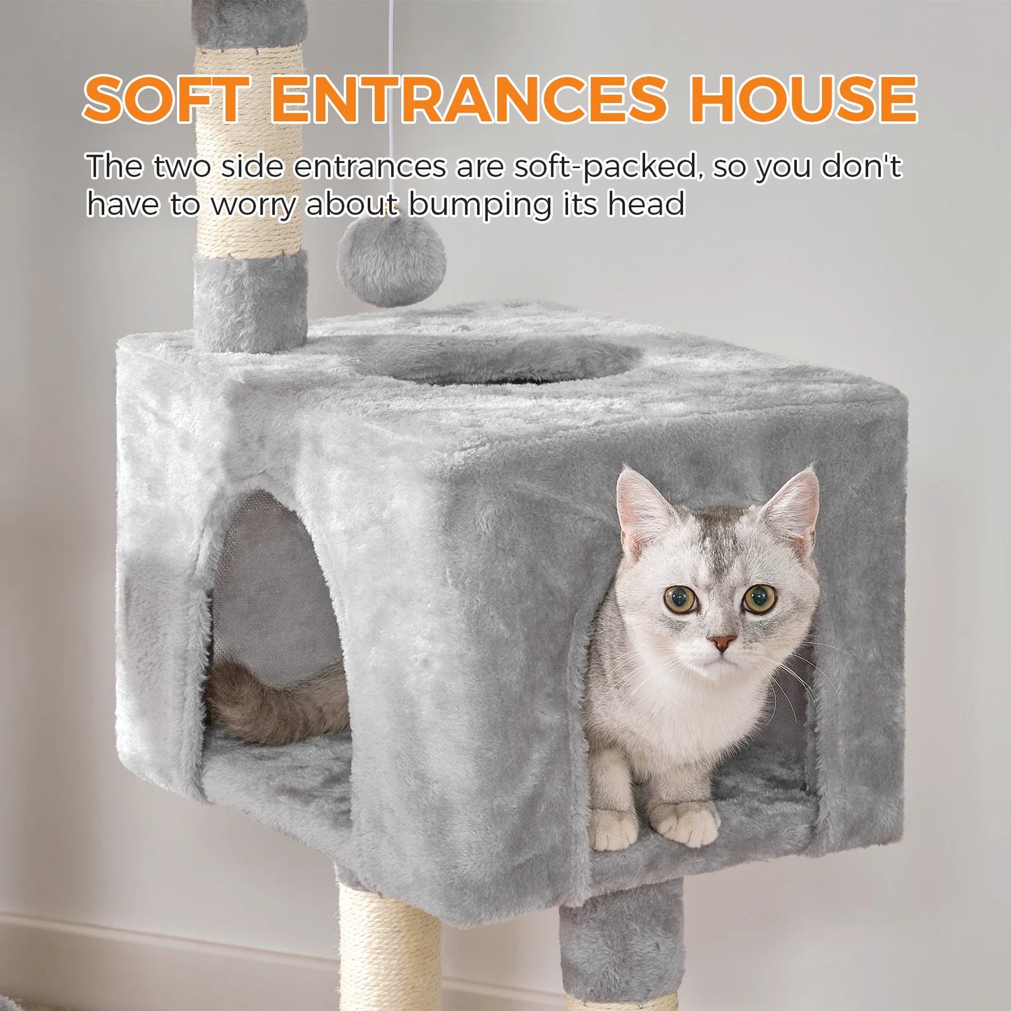 96cm Cat Tower - 6 Sisal Scratching Posts with Large Perch & Cozy Condo for Indoor/Large Cats