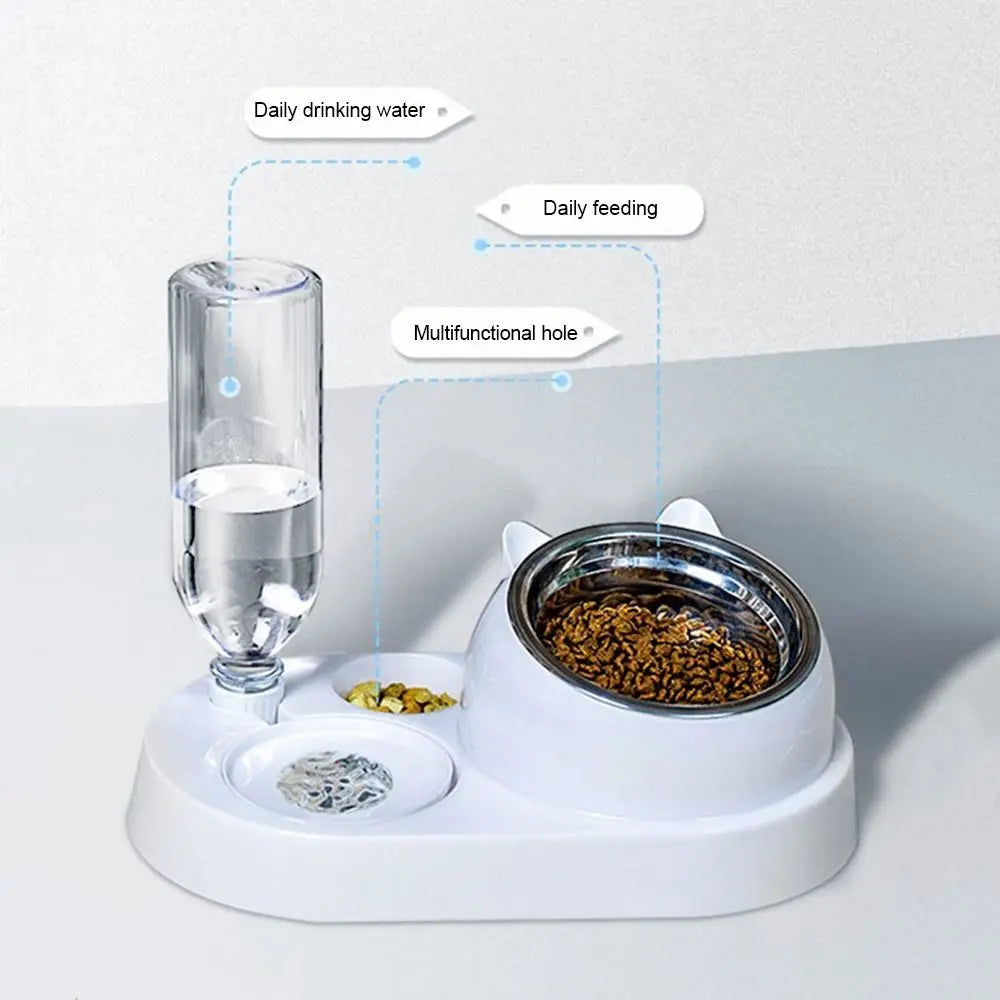 Food Container with Waterer Pet Waterer Feeder 2-in-1 Cat Bowl Water Dispenser Automatic Water Storage Pet Dog Cat Food Bowl