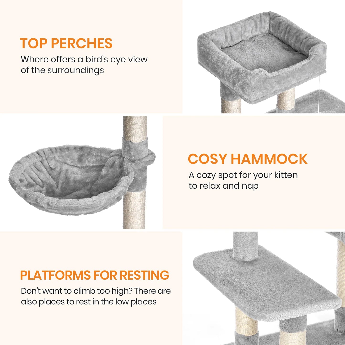 96cm Cat Tower - 6 Sisal Scratching Posts with Large Perch & Cozy Condo for Indoor/Large Cats