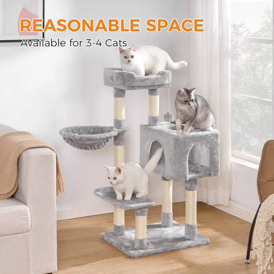96cm Cat Tower - 6 Sisal Scratching Posts with Large Perch & Cozy Condo for Indoor/Large Cats