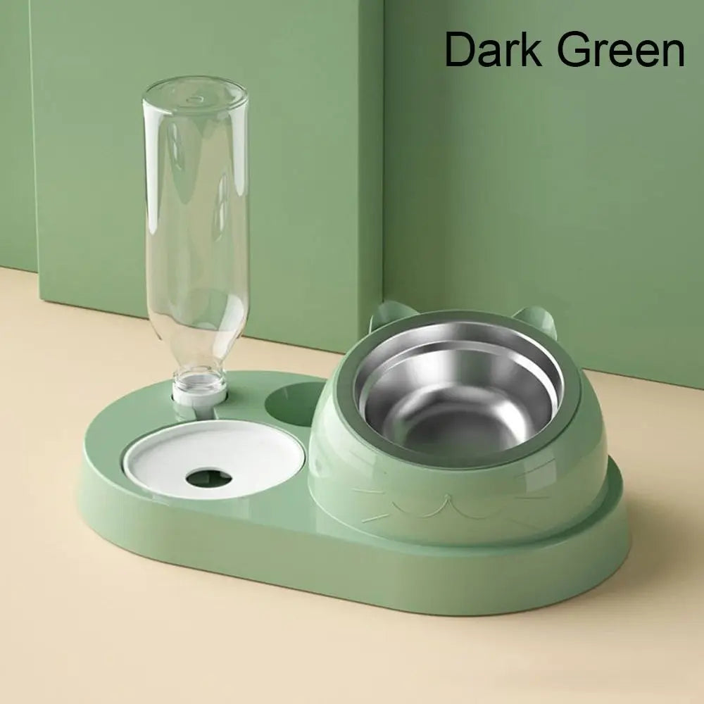 Food Container with Waterer Pet Waterer Feeder 2-in-1 Cat Bowl Water Dispenser Automatic Water Storage Pet Dog Cat Food Bowl