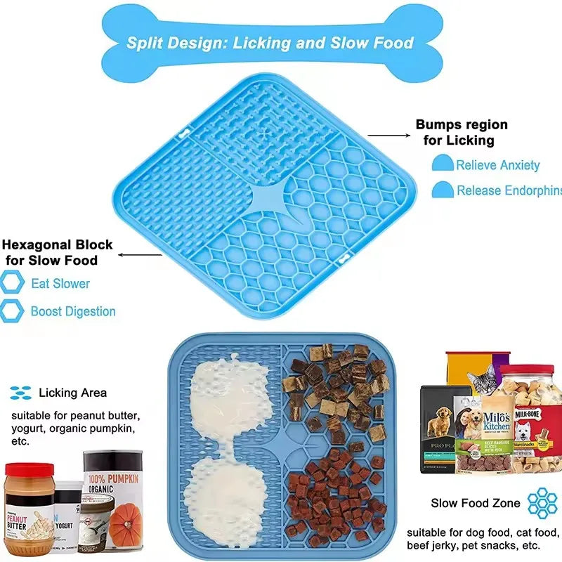 Poursweet Dog Lick Mat with Suction Cups Slow Feeders Licking Pet Anxiety Relief Cat Training for Food Yogurt Peanut Butter