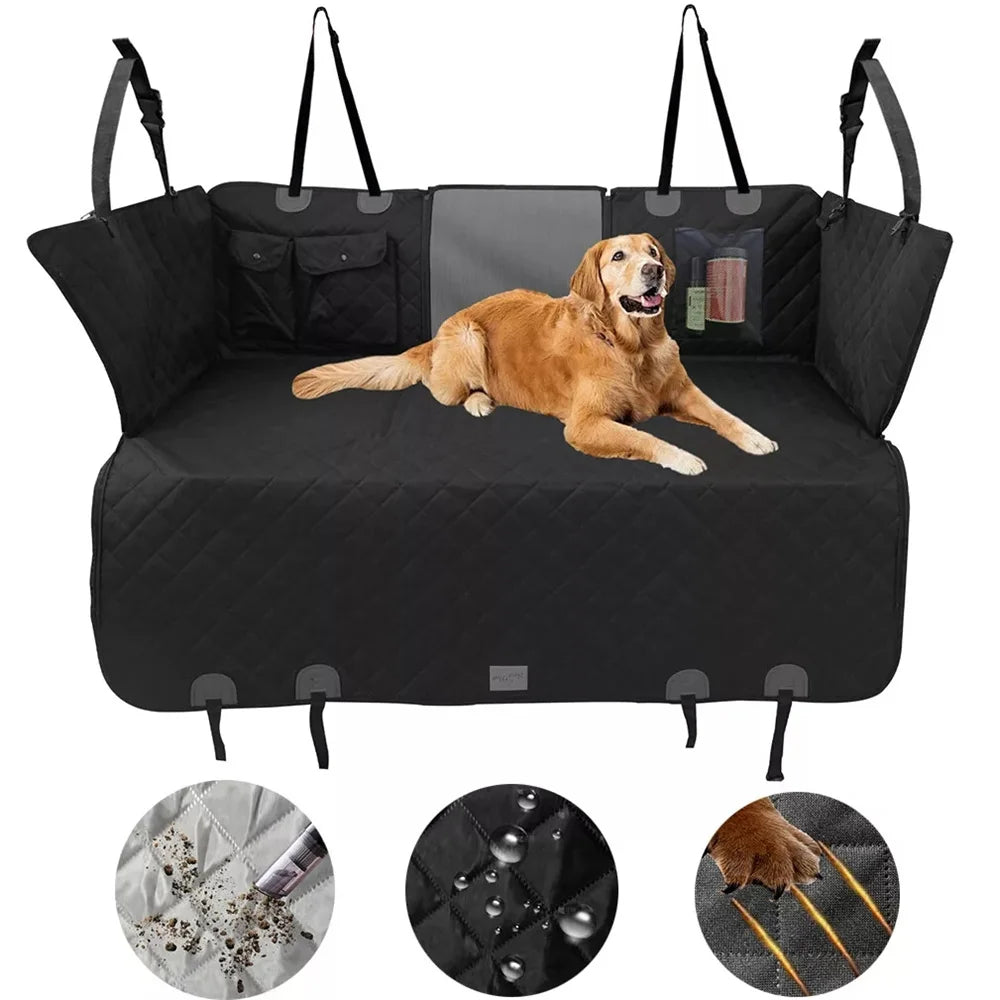 Waterproof Back Seat Extender Dog Car Seat Cover for Back Seat Bed with Mesh Window Storage Pocket Supports 220lbs Dog Hammock